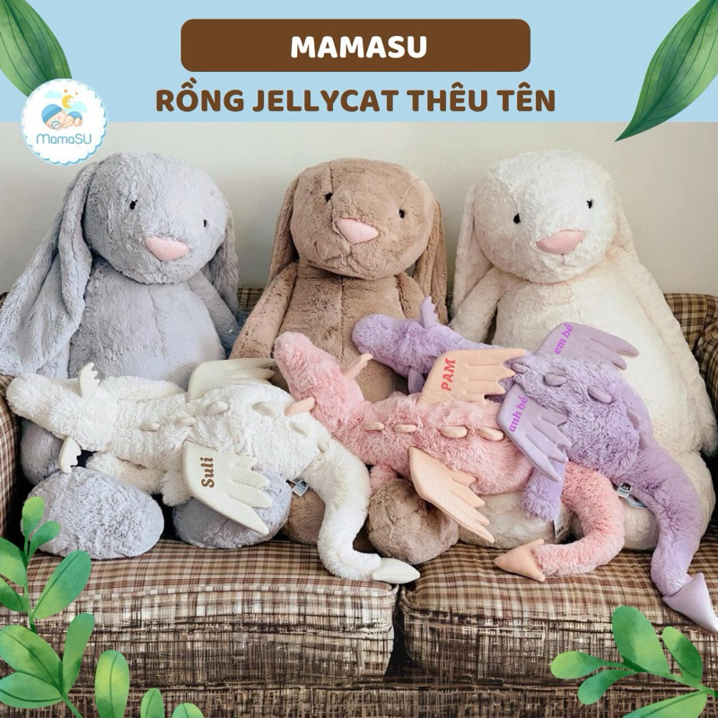 (ชื่อ Embroidered) Jellycat Dragon ปักชื่อ Upon Request - หมูกระต่ายขนนุ่มสําหรับคนรักเด็กแฟนตุ๊กตาหมีของขวัญเทรนด์ร้อน