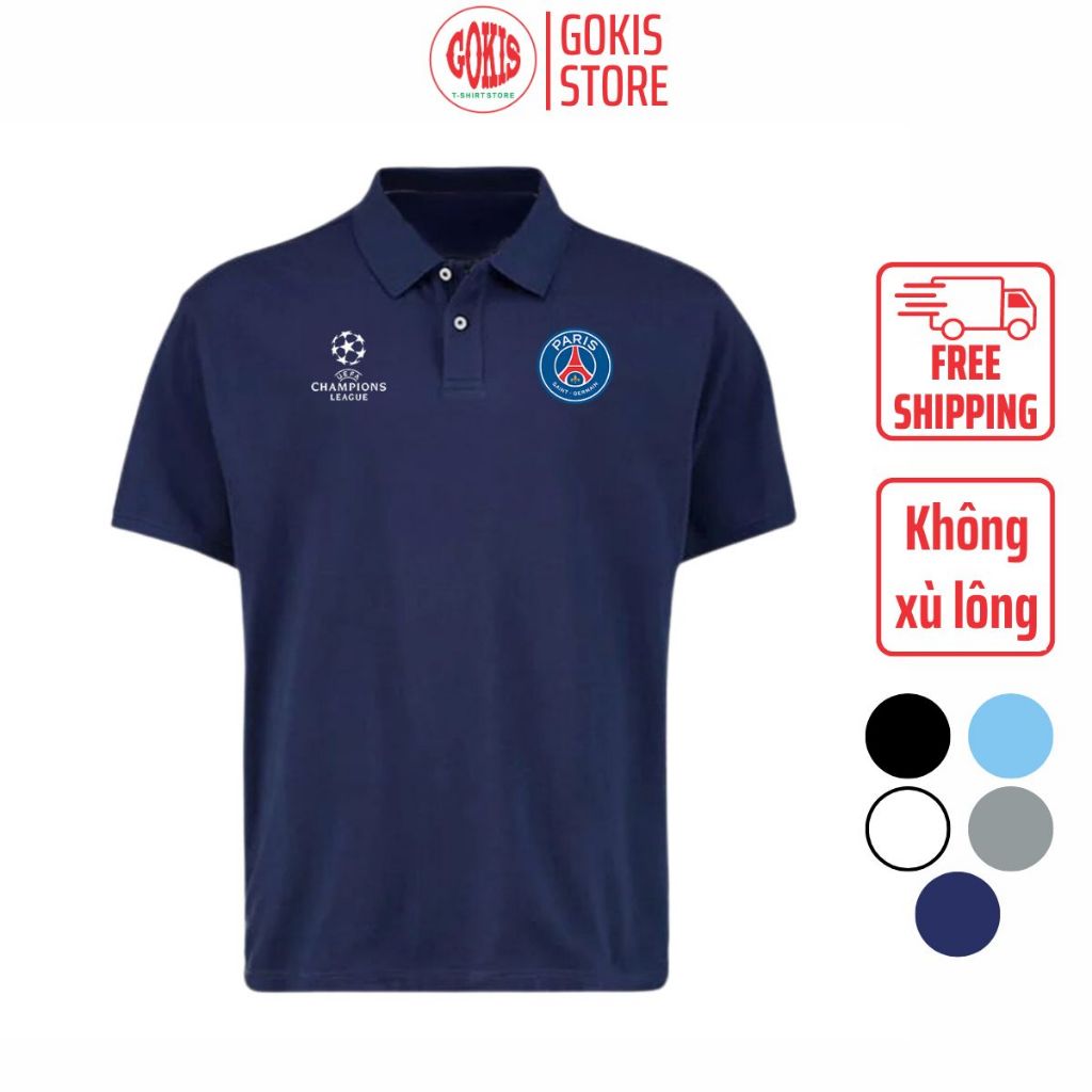 เสื้อโปโล PSG เสื้อโปโลจระเข้ไม่ระบาย - เสื้อยืดผู้ชายคอปกพิมพ์ลายโลโก้ PSG club ขนาดเต็ม Gokis shop