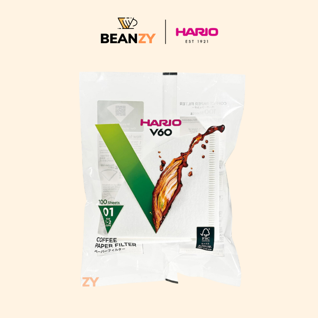 Hario V60 กระดาษกรองกาแฟ 100 แผ่น ขนาด V01 (V60-VCF-01-100M) - นําเข้าจากประเทศญี่ปุ่น