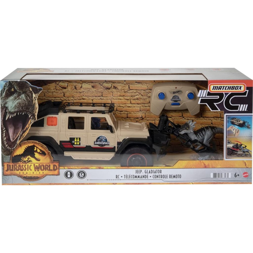 Hot Wheels Matchbox RC Jurassic World Dominion Jeep Gladiator, 6 นิ ้ ว Dracorex รูปไดโนเสาร ์