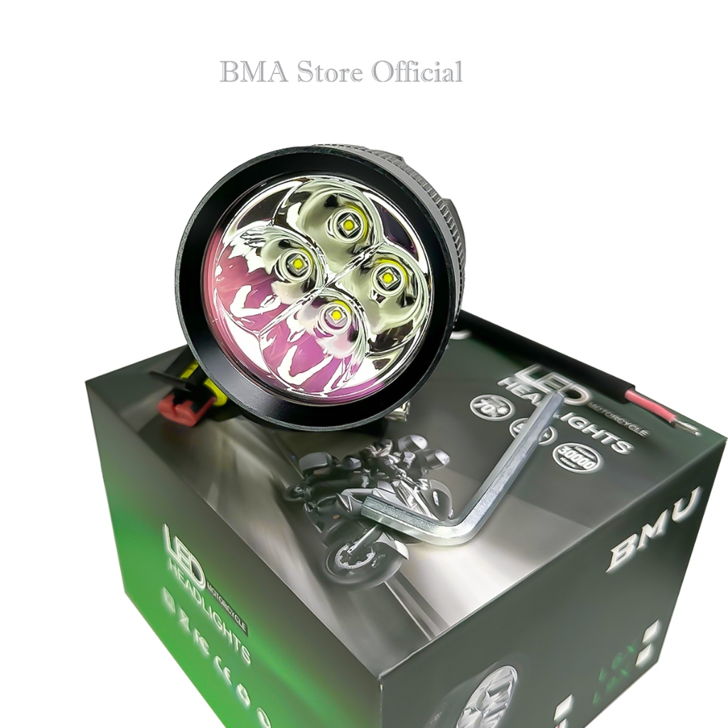 (Free Len, Pas) L4X BMU Spotlight, 40W 12-24V DC Gathering Light, Long Beam Motorcycle Mount รับประก