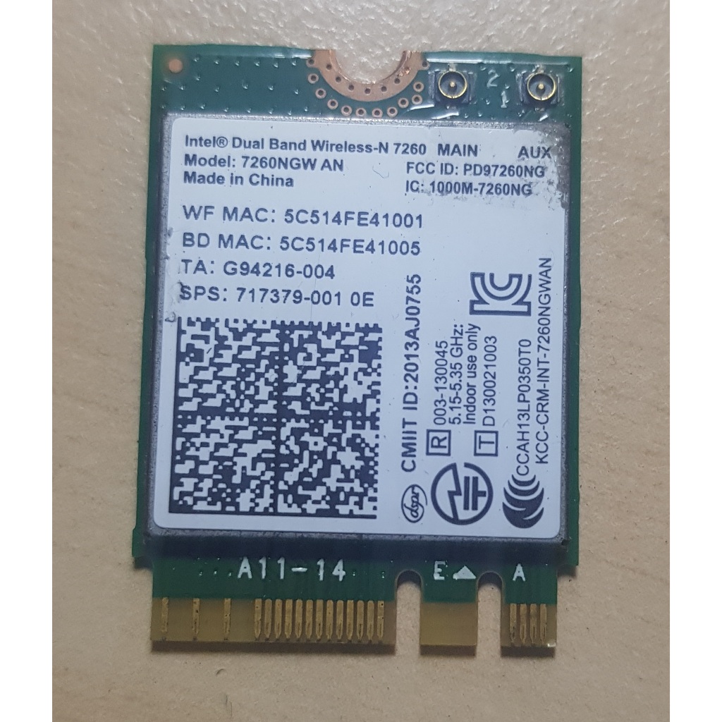 การ์ด WiFi แล็ปท็อป Intel 7260NGW 7265NGW AN N มาตรฐานพร้อม Blueooth 4.2