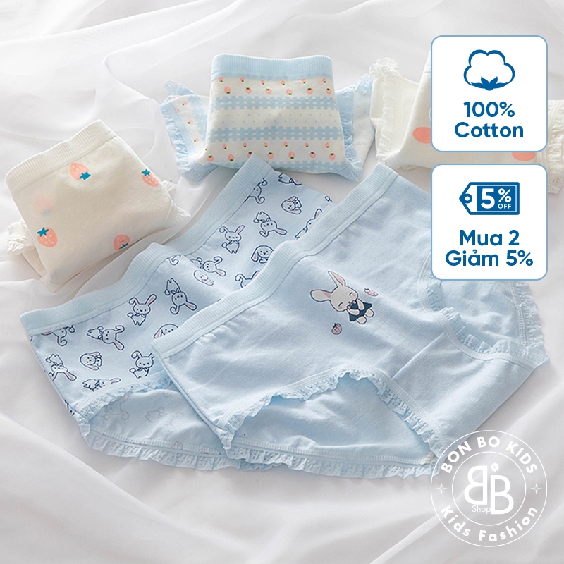 (Bon Bo Kids) Chip Pants For Girls Blue Rabbit Model, Girls Pants 32-60kg, Antibacteria, Cotton 100%