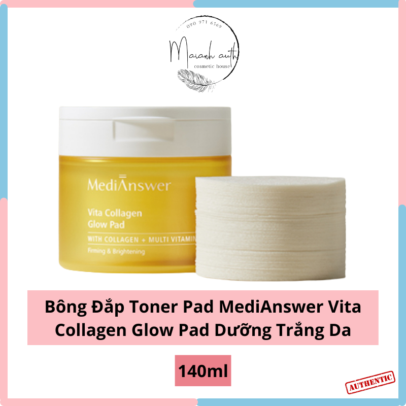 Toner Pad MediAnswer Vita Collagen Glow Pad Cotton Pad Brightens และยืดผิวเหลือง 140ml