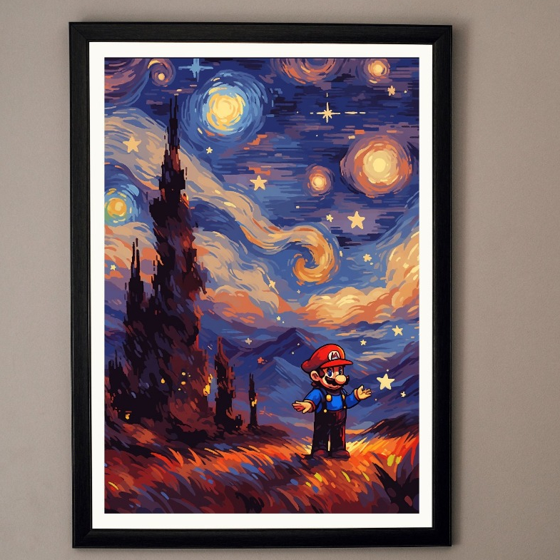 ️ โปสเตอร ์ Vintage mario Kart - The starry night mario - Wall Decal Painting - Gojo Wall Picture