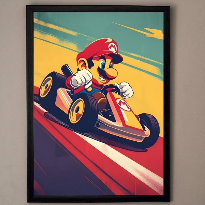 ️ Vintage mario Kart Poster - Racing car mario - Wall Decal - Gojo Wall Picture