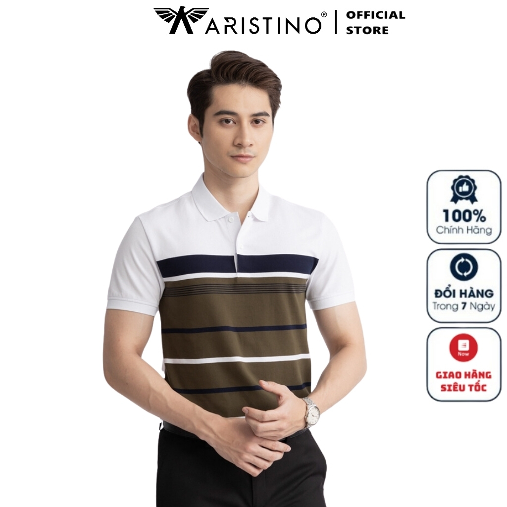 ARISTINO APS129S3 เสื้อโปโลแขนสั้นคอปกเปิดลง ผ้าคอตตอนผู้ชายคุณภาพสูง ทรงเข้ารูป สีเขียวมอส