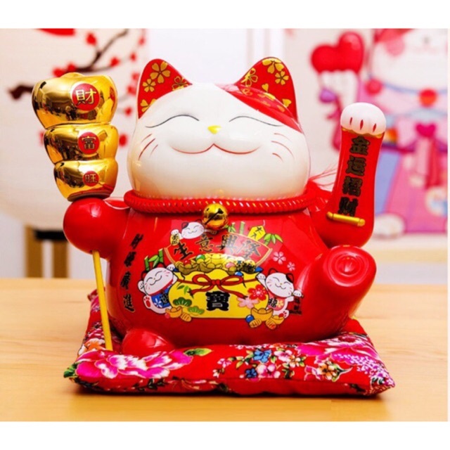 God of Fortune cat แมวนําโชค Maneki Neko Japan Puc Loc ไม้เสียบทองแดง 24 ซม. 10 นิ้ว HF17037-1