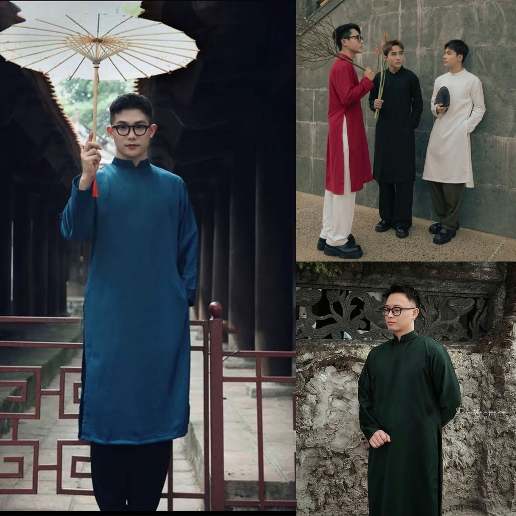 นวัตกรรมผู้ชาย Ao Dai สําหรับ Tet, ผ้า Tafeta นุ่ม, หัวเข็มขัดด้านหลัง N10