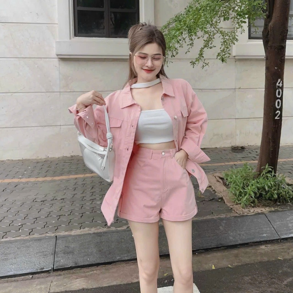 สีกากี3ชิ้น ชุดเซ็ท ออกงาน กางเกงขาสั้น เสื้อคลุม และแจ็คเก็ต ตามภาพ