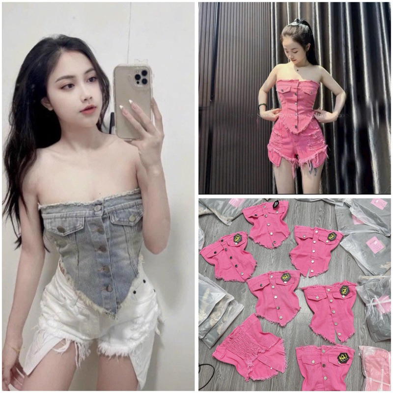 [Dani Clothing] เสื้อแจ็คเก็ตยีนส์ฝาพับแหลมและกระดุม - S0KL
