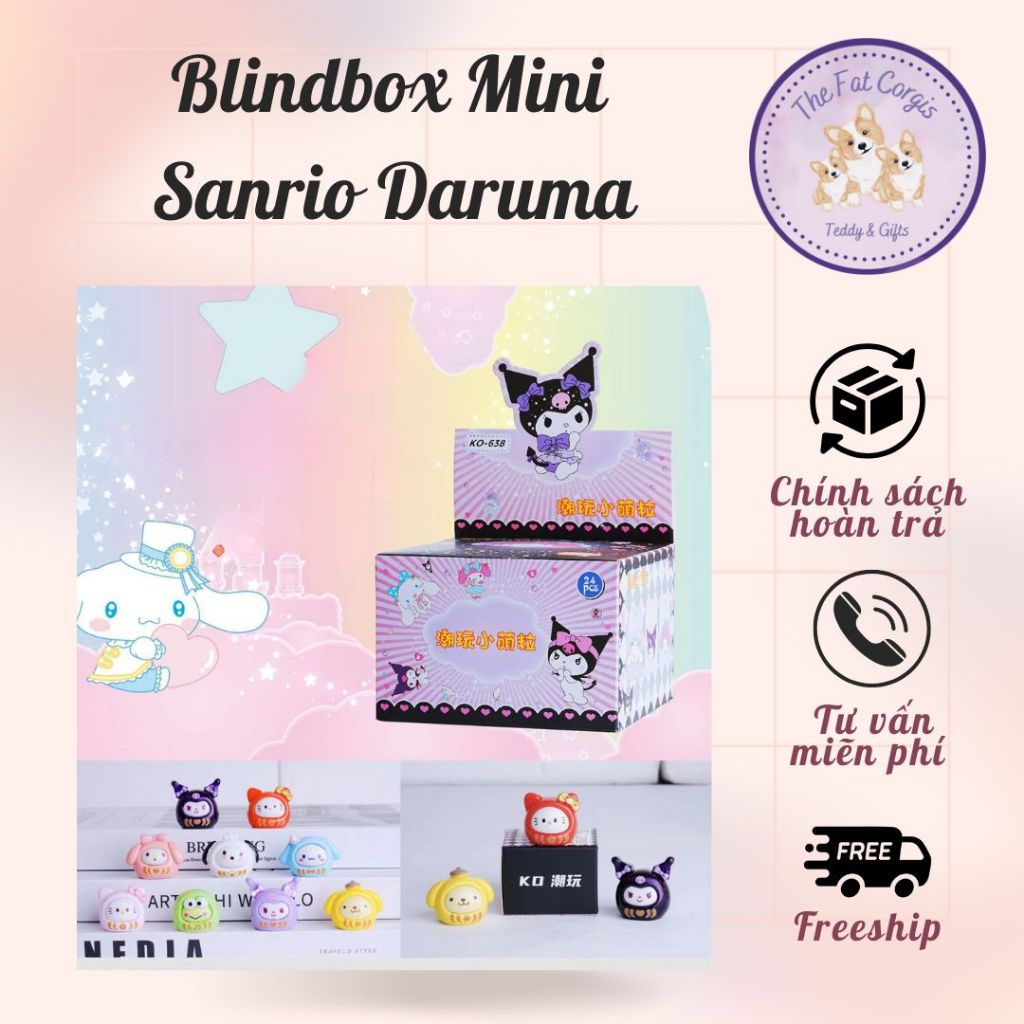 (กล่องขายปลีก) กล่องตาบอดสุ่มรุ่น Blindbox mini Sanrio Daruma Kuromi Cinnamoroll Melody Kitty Pompop