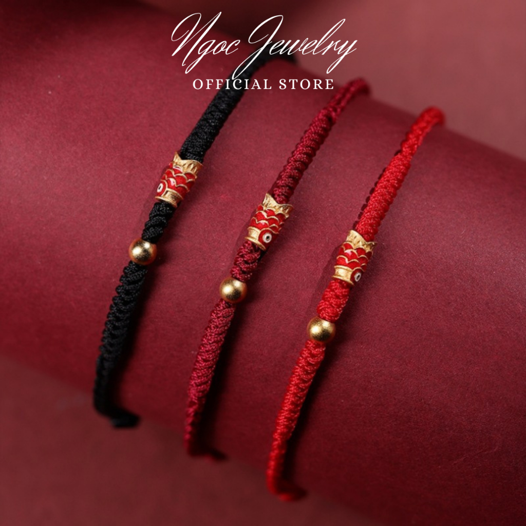 KOI FISH BRACELET MATERIAL OF RED THREAD, ห้าสีพร้อม CHARM WITH KOI FISH PATTERN MATERIAL 925 SILVER