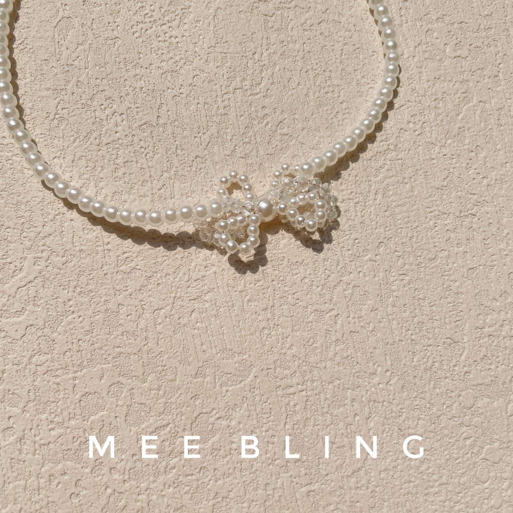 MEE BLING สร้อยคอมุกเทียมพร้อมโบว์สวยงาม Coquette Bow Pearl Necklace เครื่องประดับแฟชั่นสําหรับผู้หญ
