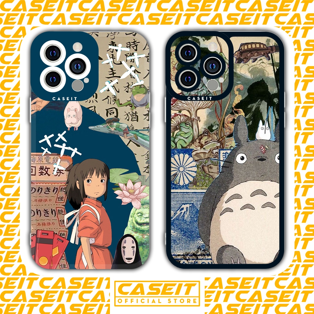 เคส iphone Square Edge Caseit Recordbli อะนิเมะ Totoro Spirited Away 8 /8plus /x /xs / 11 / 12 / 13 / 14 / pro /max /plus /promax