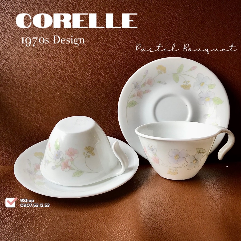 [Real ] Corelle USA 1970s - ช ่ อดอกไม ้ สีพาสเทล - Combo 02 Exclusive Vitrelle Glass Tea Set
