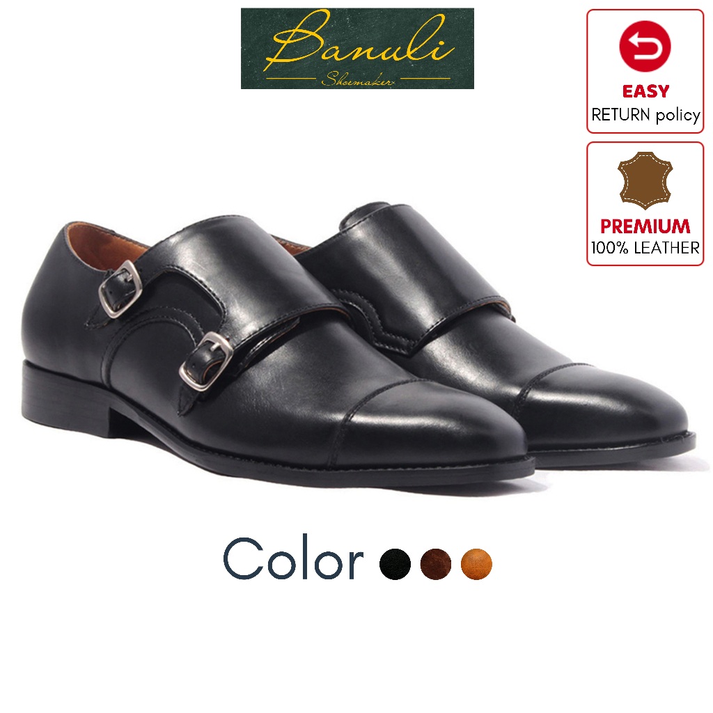 Banoli Men 's Double Monk Strap Shoes Premium Italian Calf Leather Craftsmanship H1DS3M0