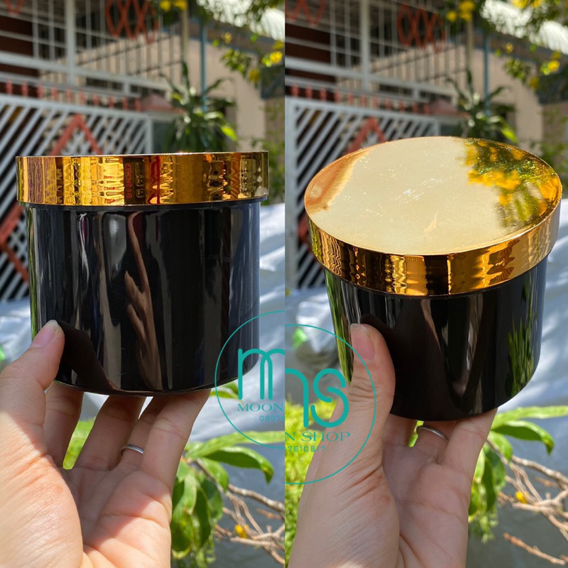 เค500 กระปุกพลาสติกสีดําฝาทองบรรจุไอศครีม 500ก
