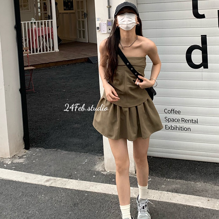 ชุดเซ็ตเสื้อนมโตผู้หญิงพร้อมกระโปรงสไตล์ออลจังเกาหลี 24FebStudio SET18