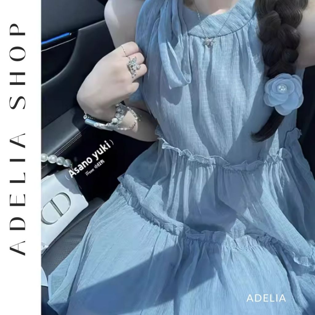 ADELIAADELIA Blue 2 ชั้นน้ําหนักเบา Camisole Maxi Dress.Shop DH523
