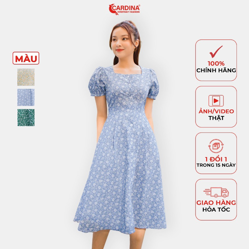 ชุดสตรี CARDINA ชุดเด็กลายดอกไม้คุณภาพสูง ทรง A-Line คอสี่เหลี่ยมหรูหรา 3VTH01