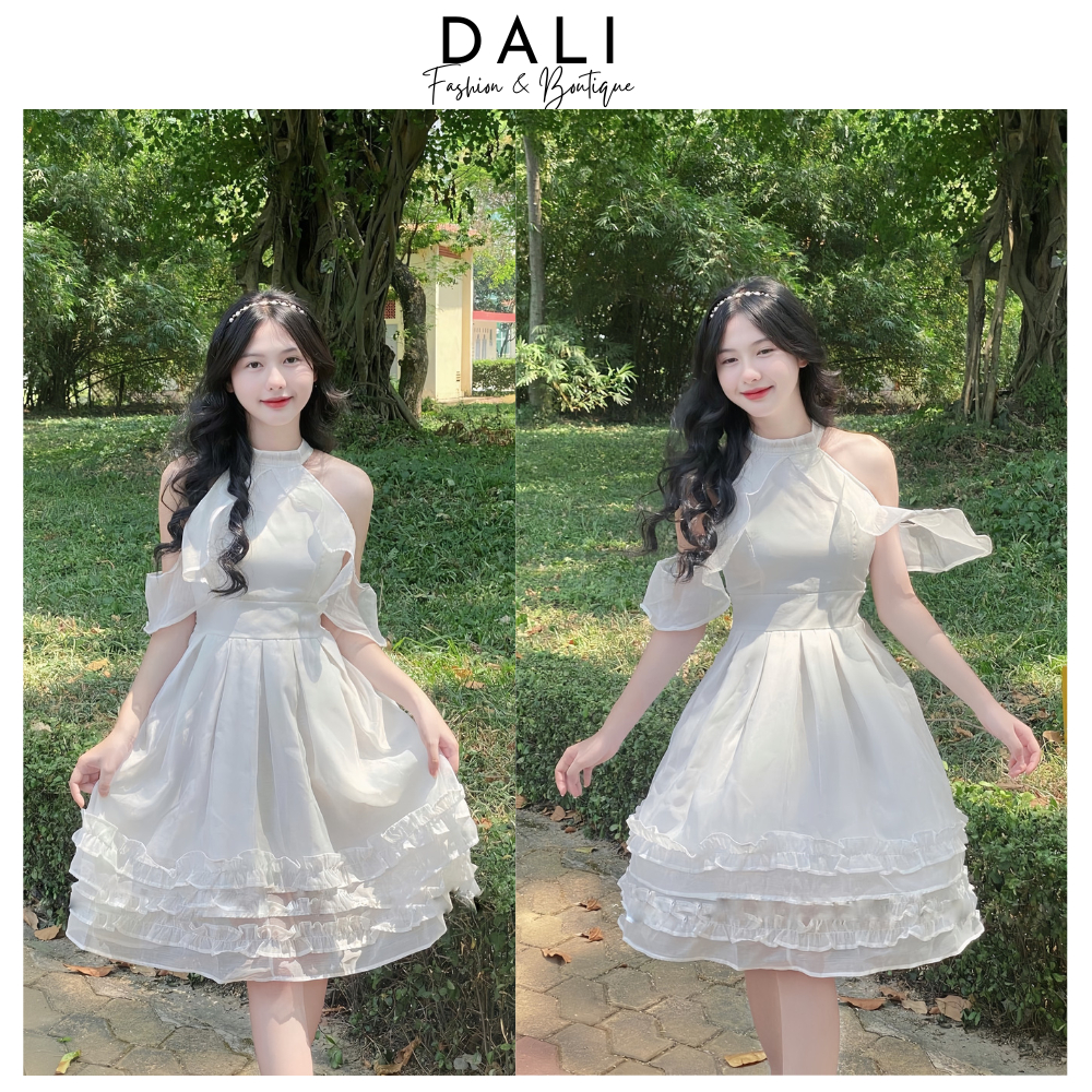 ชุดเดรสปาร์ตี้คอปกสายเดี่ยวเปิดไหล่และผ้าระบายชายทําจากผ้าชีฟองผ้าไหมสําหรับลุคเลดี้สุดหรู