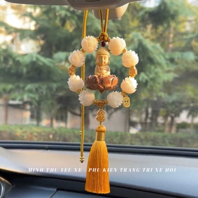 แขวนรถ พระพุทธรูปศากยมุนี พวงหรีดดอกบัว เชือก ตกแต่งรถ นําสันติภาพและโชค