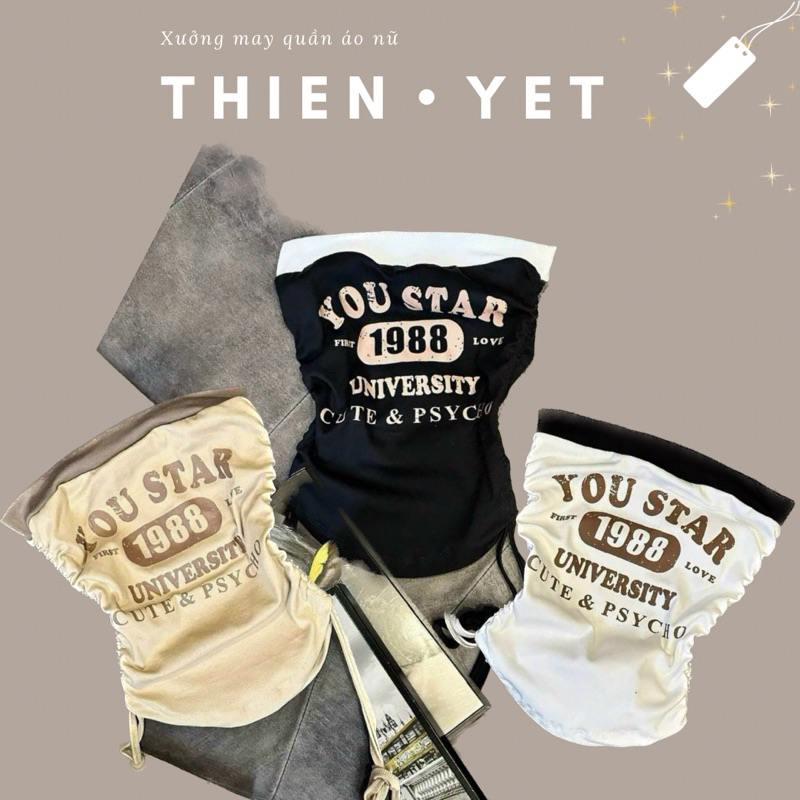 Qt YOU STAR 1988 เสื้อยืดเชือกรูด (มีโฟม) เสื้อครอปสั้นผู้หญิง - Thien Yet