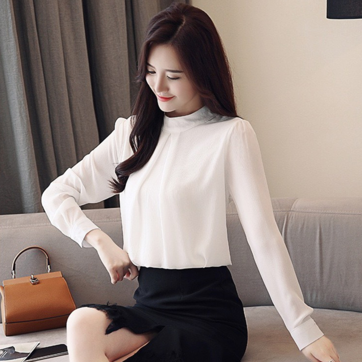 เสื้อเชิ้ตแขนยาวสไตล์ผู้หญิงเสื้อเชิ้ตผู้หญิง taobao สีขาวหรูหรา s8