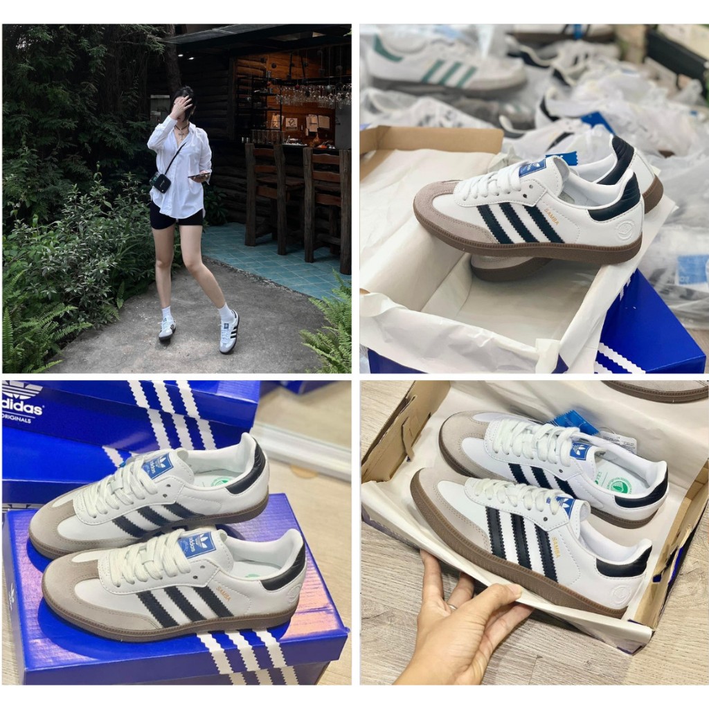 Adidas samba classic Leather Shoes For Men And Women Full Box Exporting Product In White And Black Stripe