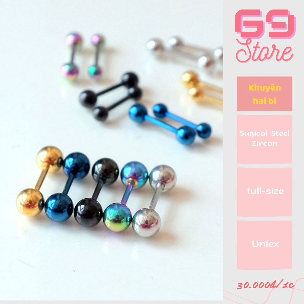 [HA0002] 2 BALL HEADS, Stainless Steel Medical Piercings (6mm/8mm/10mm/12mm) - 69STORE