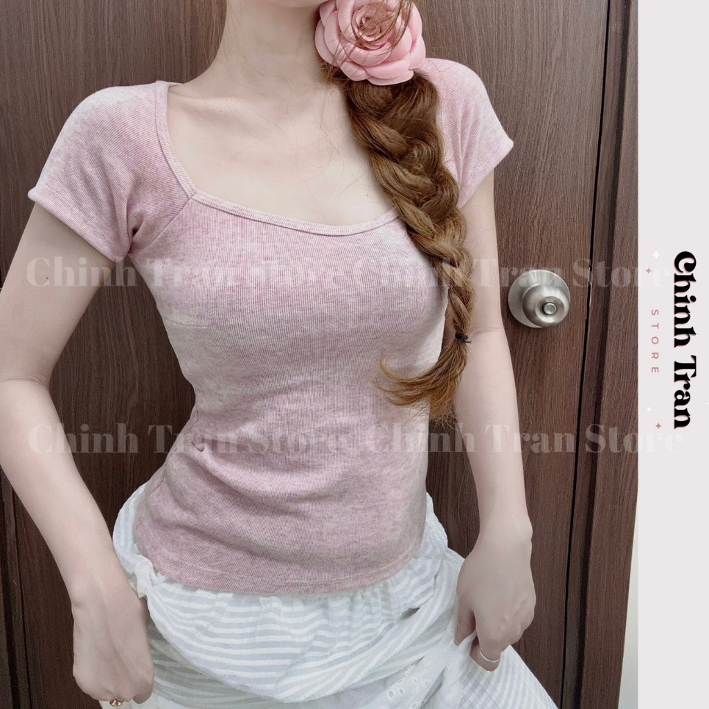 [เวอร์ชั่นใหม่] เสื้อยืดคอเหลี่ยมทรงเข้ารูปและวัสดุเย็น - Chinh Tran Store