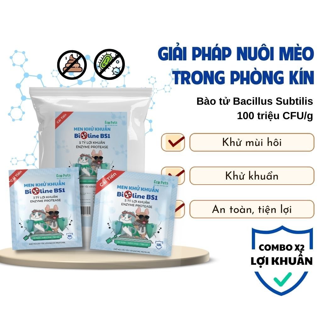 Ecopets BIOLINE BS1 น้ํายาดับกลิ่นปัสสาวะสุนัขและแมว ฆ่าเชื้อ ทรายแมว ถาดครอก 50gr