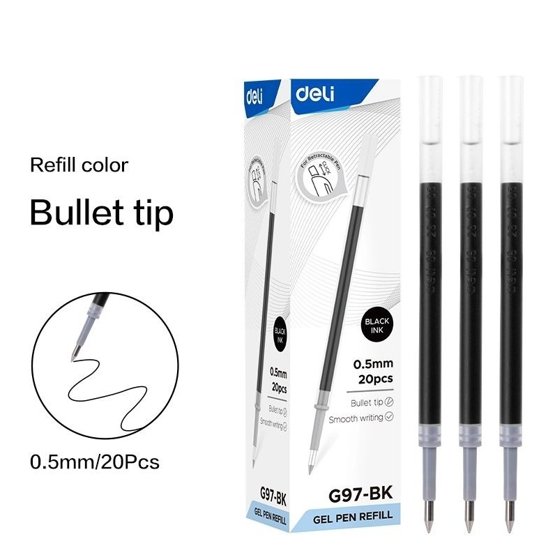 กล่องเติมปากกาลูกลื่นอ้วน 20 ชิ้น G97-BL,BK 0.5mm ใช้สําหรับปากกาลูกลื่น M&G, Deli, Baoke....