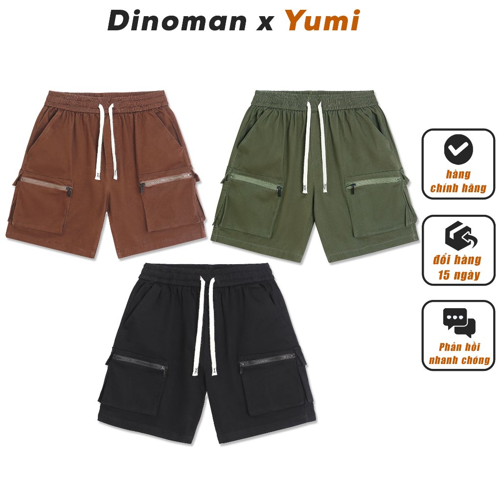 Basic Dino x Yumi Box Bag Shorts Soft And Smooth Khaki Fabric Easy To Match QSTH02