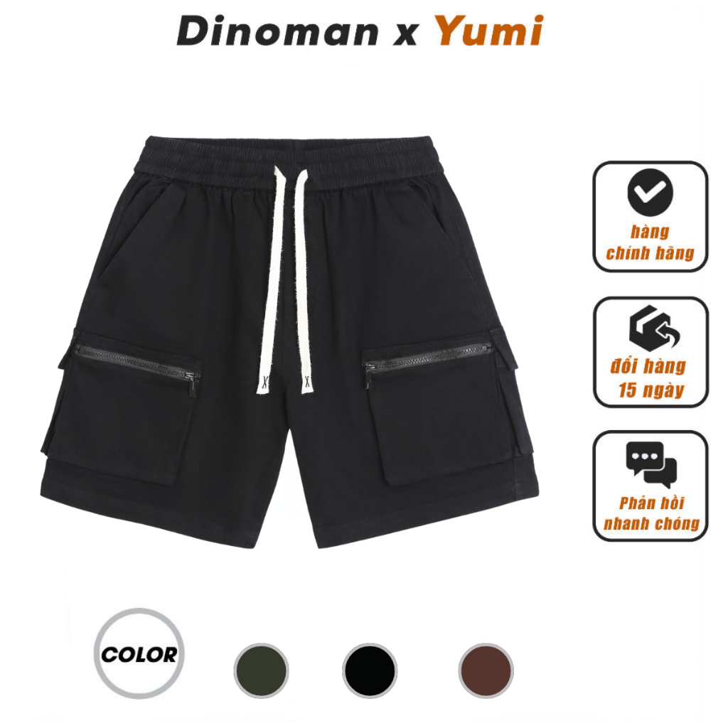 Dino x Yumi Box Shorts ผ ้ าสีกากีคุณภาพสูงรูปแบบต ้ นขาสบายง ่ ายต ่ อการจับคู ่ QSTH02-3