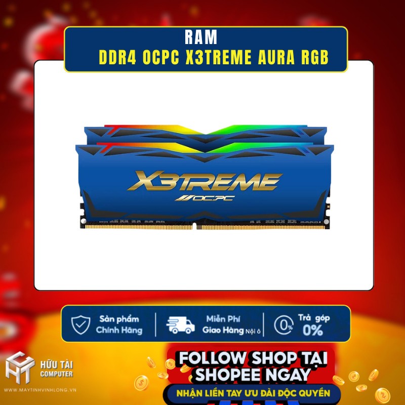 Ram DDR4 OCPC X3TREME AURA RGB C16 16G (8GX2) BLUELABEL