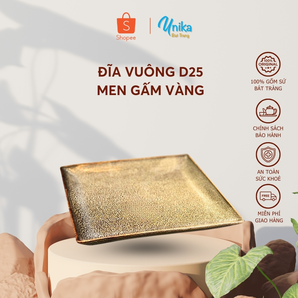 Square Plate D25 Gold Brocade Enamel - ถาดสี่เหลี่ยม D25 Gold Brocade Enamel - เซรามิกคุณภาพสูงค้างค