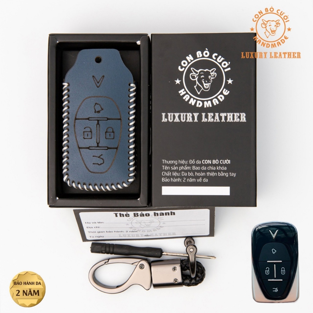 Vinfast VF6, VF7, VF8, VF9 Leather Car Key Case, new key model, หนังวัวแท้, หนัง 2 ปี