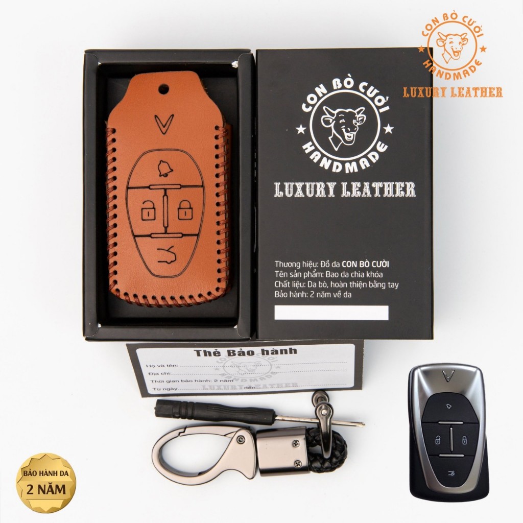 VINFAST E34, VF8 VF9 Leather Car Key Case กุญแจเก่า รถยนต์ไฟฟ้าหนังวัวแท้ หลายสี รับชื่อเจ้าของรถและ