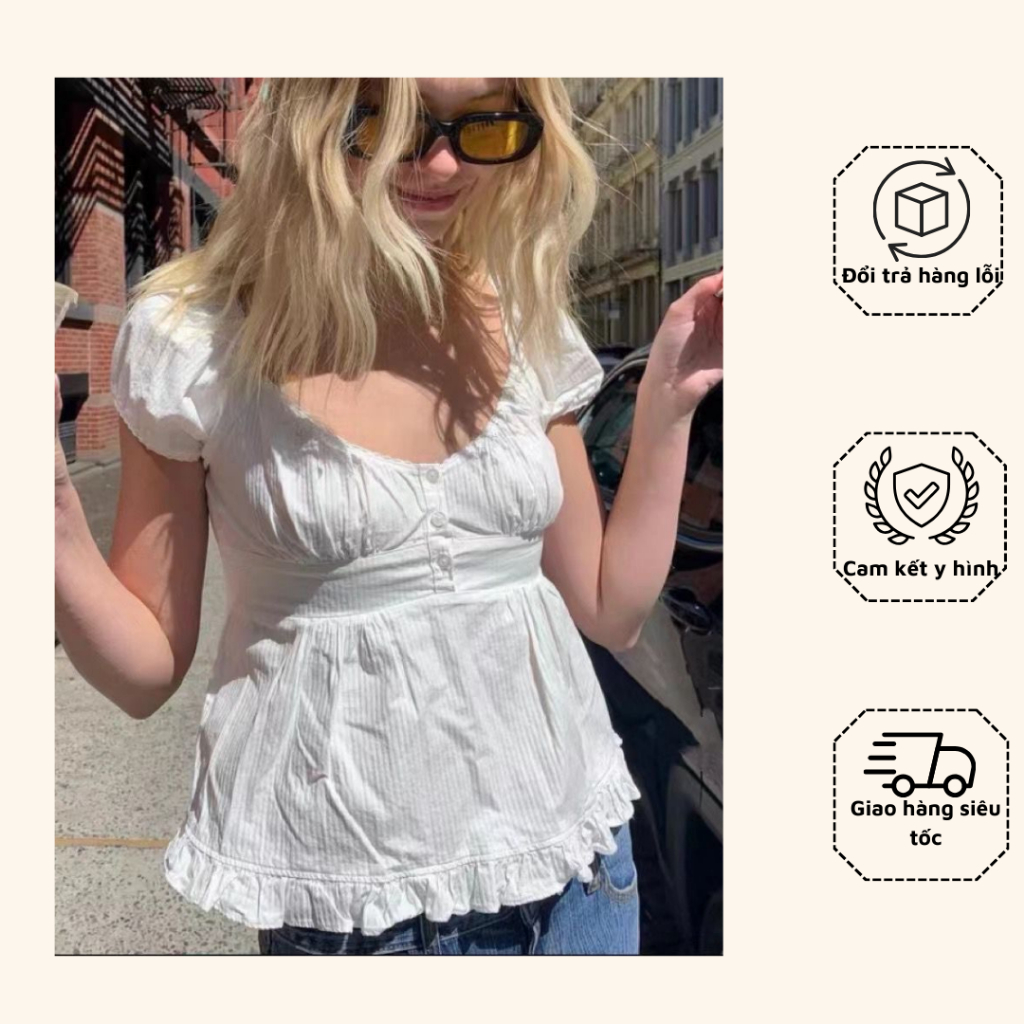 เสื้อลินินตุ๊กตาเด็กคอเหลี่ยมสีขาว F24