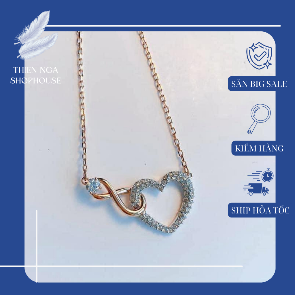 สร้อยคอ Swarovski สร้อยคอหัวใจสีชมพูคุณภาพสูงสําหรับผู้หญิง Fullbox-thien_nga_veet_nam