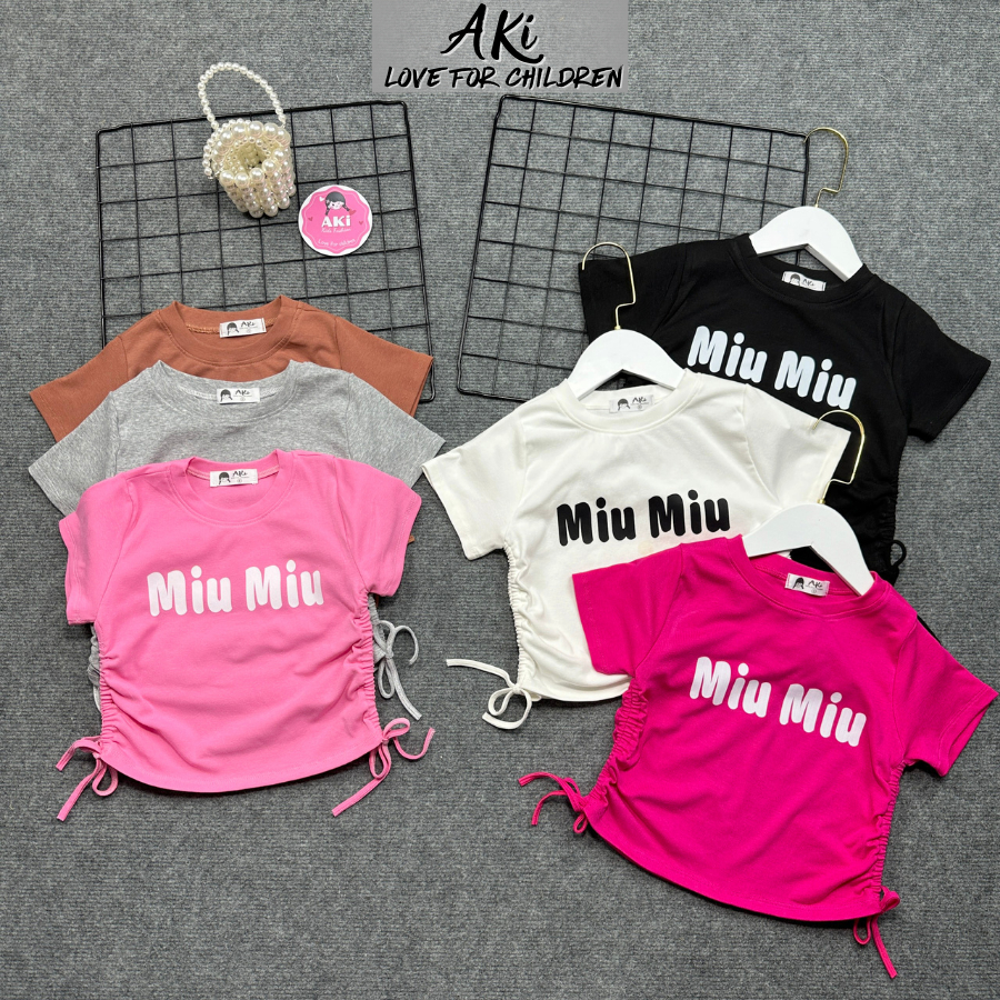 Miumiu เสื้อยืดเด็กผู้หญิงเอวมีเชือกรูดมีสไตล์สุดน่ารัก - เสื้อยืด AKi