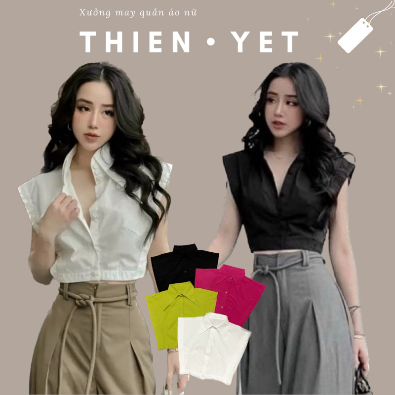 เสื้อครอปใต้วงแขน กระดุม POINTED NECK และกระดุมน่ารัก สําหรับออฟฟิศ ไม่ซ้ําใคร สําหรับผู้หญิง ไปโรงเรียน ทํางาน หรือออกไปข้างนอก - Thien Yet
