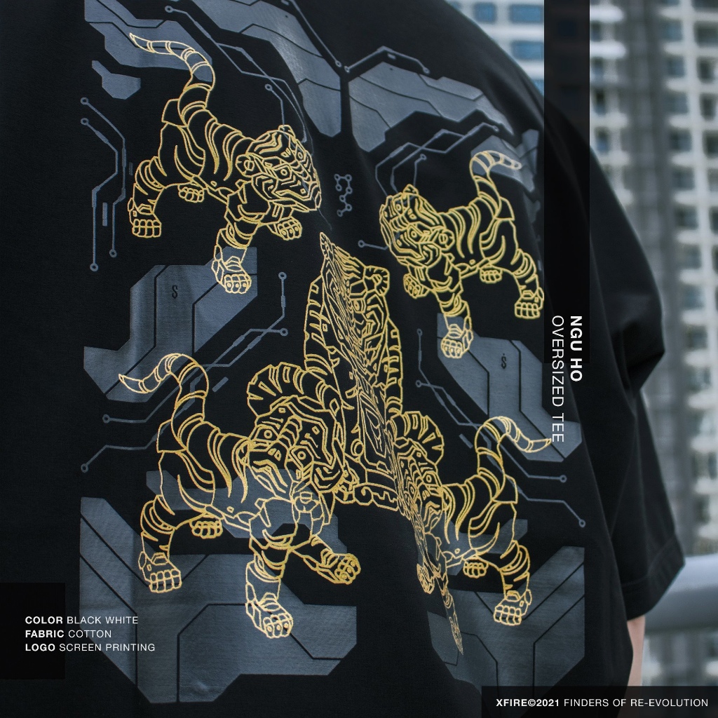 Xfire FIVE TIGER TSHIRT สีดําและสีขาว