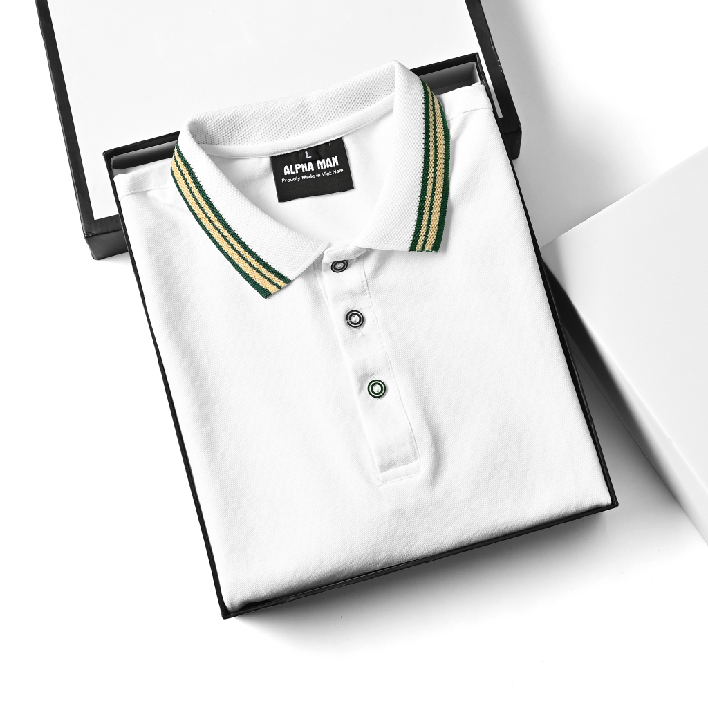 เสื้อโปโลผู้ชายคอปก BLACK & WHITE v2 CSC ผ้าคอตตอนจระเข้ ชาย เรียบหรู หรูหรา - ALPHA MAN