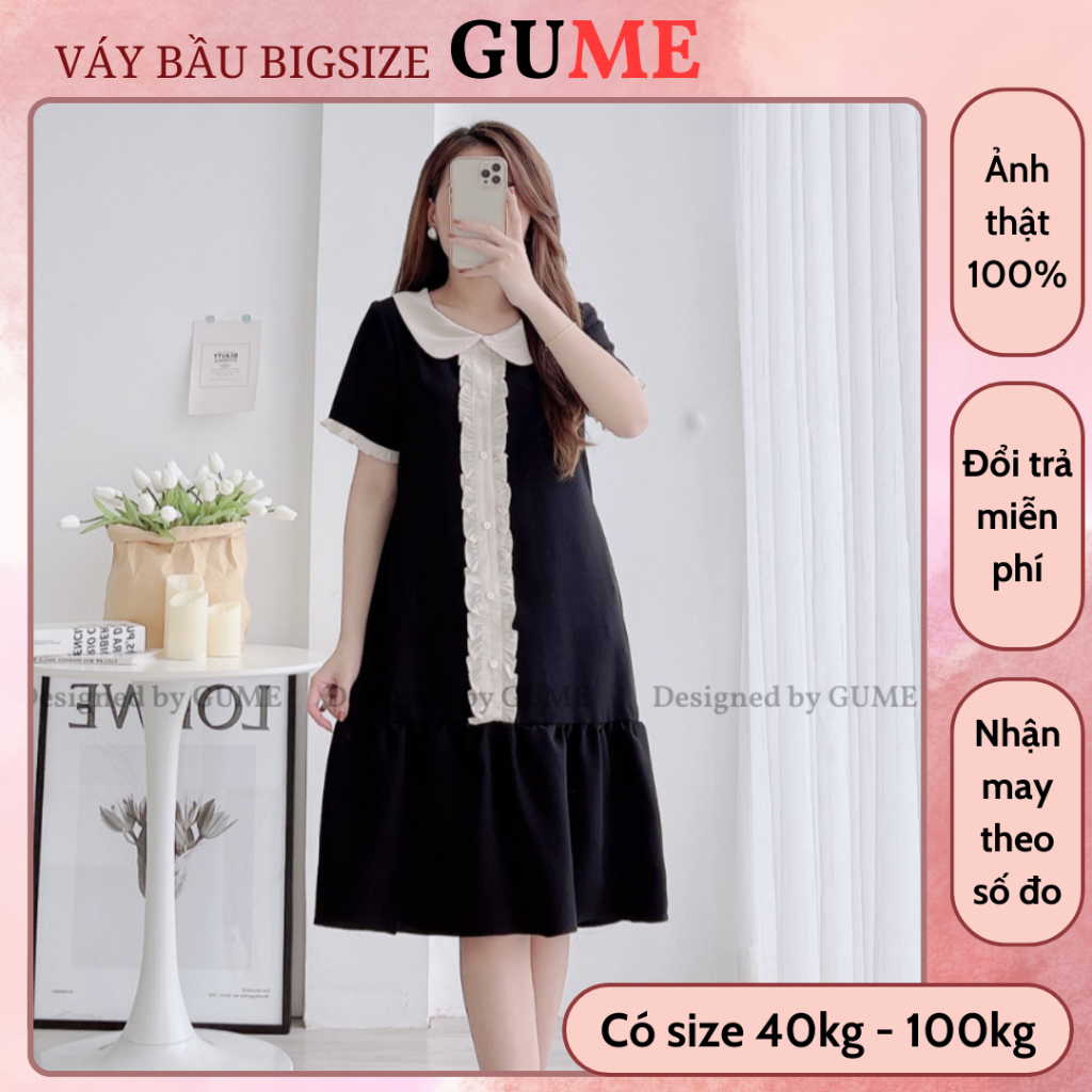 Office Maternity Dress 40-130kg - GUME Maternity Dress ชุดคลุมท้องสํานักงาน ดีไซน์หางปลา คอจับจีบ สไ