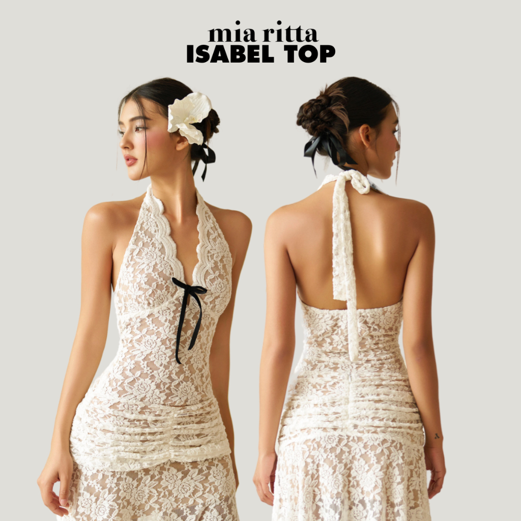 Isabel Top A2191 เสื้อชั้นในสตรีลูกไม้ลายดอกไม้ผูกโบว์เปลือยหลังและผูกคอ