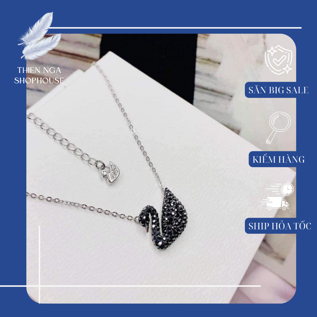 สร้อยคอสวา สร้อยคอหงส์ดํา Fullbox สุดหรูสําหรับผู้หญิงที่มีโซ่สีขาว-Thien_nga_veet_nam