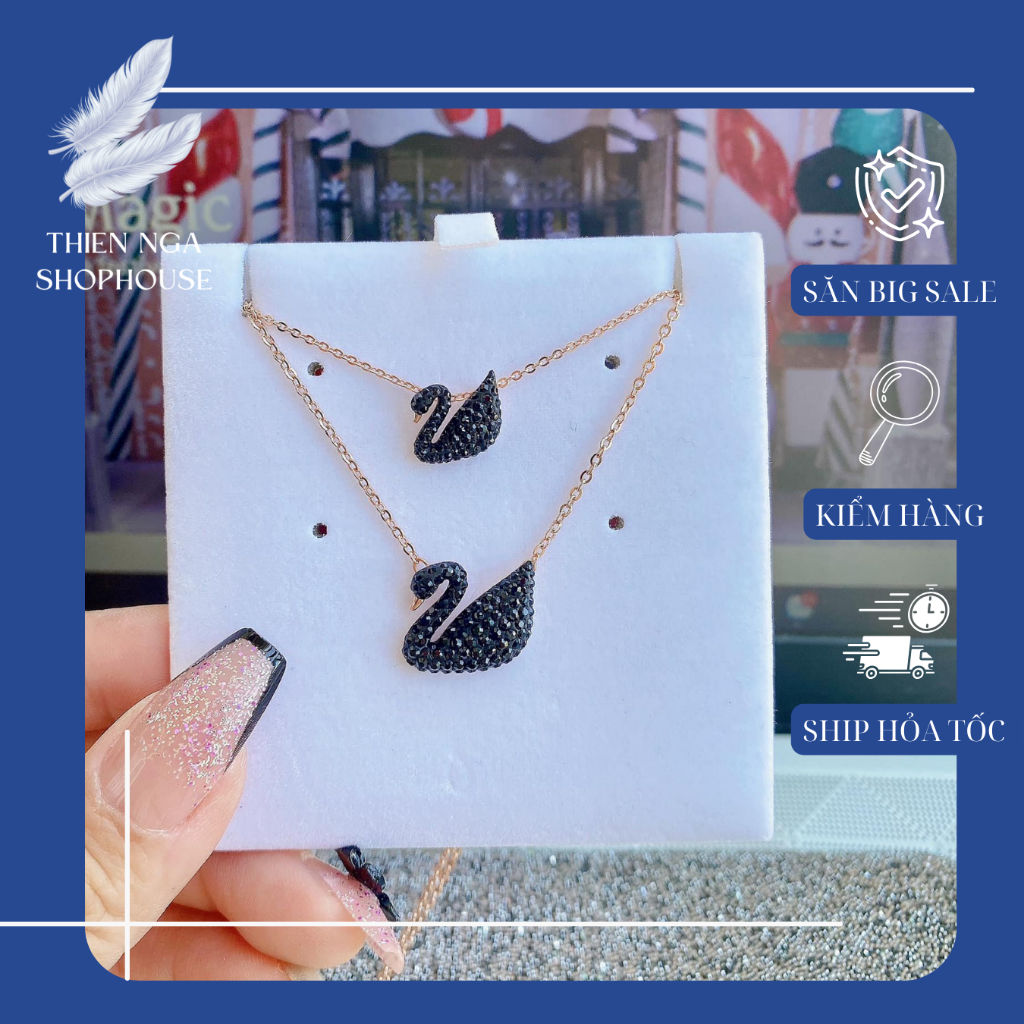 สร้อยคอ Swa สร้อยคอ Fullbox Rose Black Swan หรูหราและประณีตสําหรับผู้หญิง-Thien_nga_veet_nam